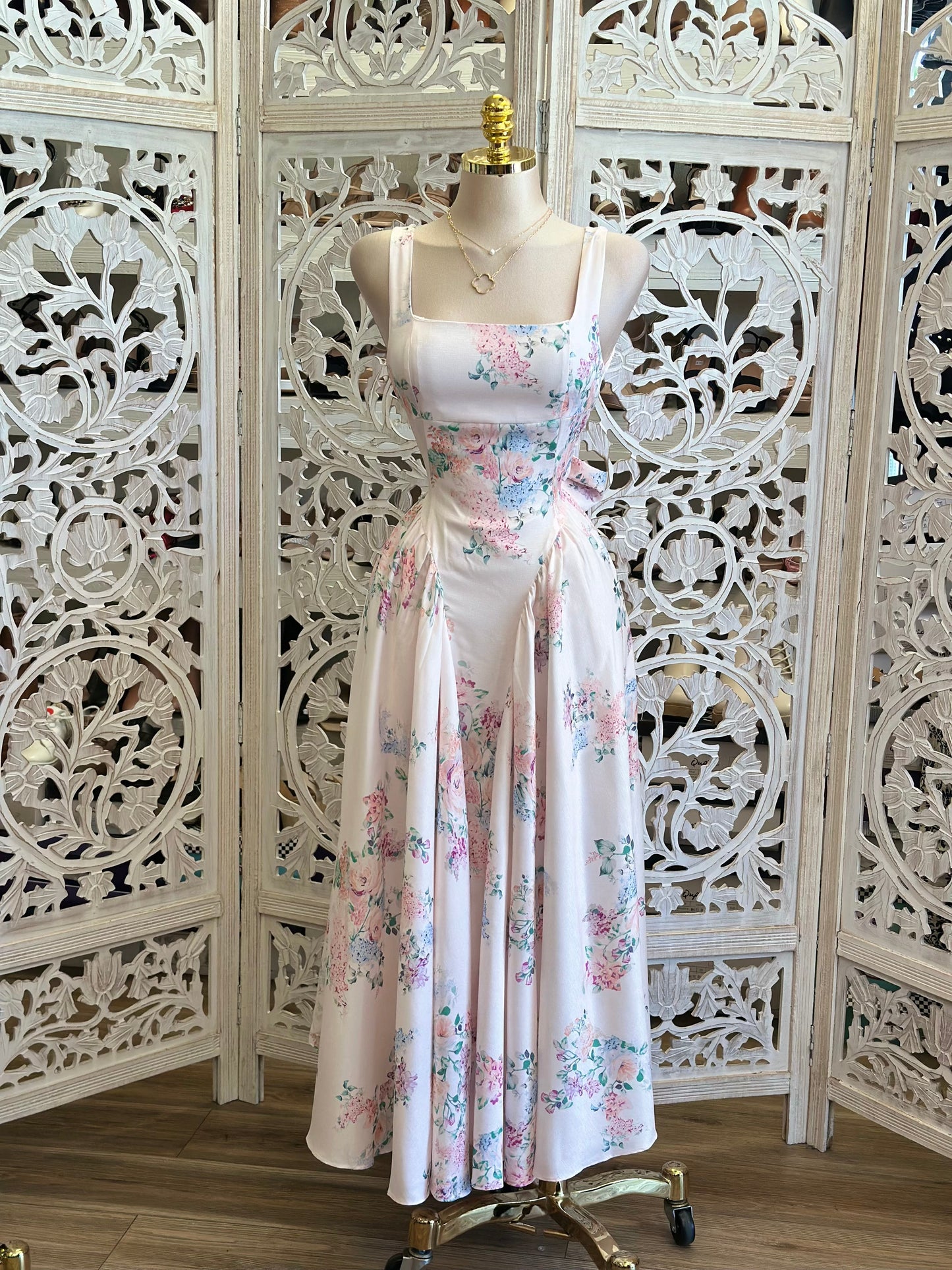 Square Neck Corset Midi Dress- Not Stretchy, No Estira