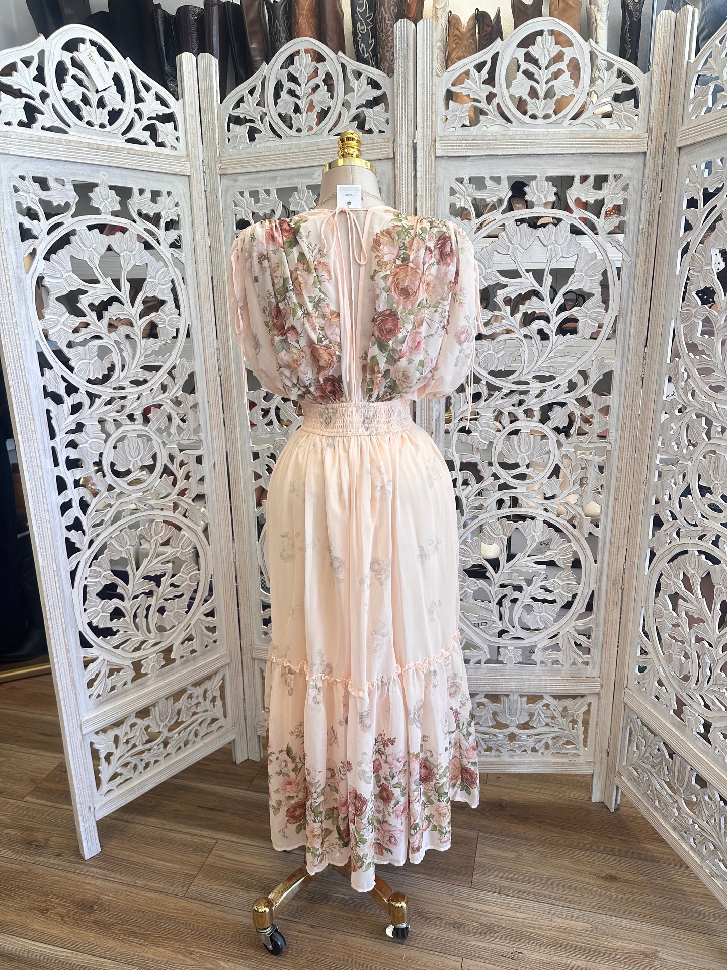 V Neck Floral Midi Dress - Estira, Stretchy