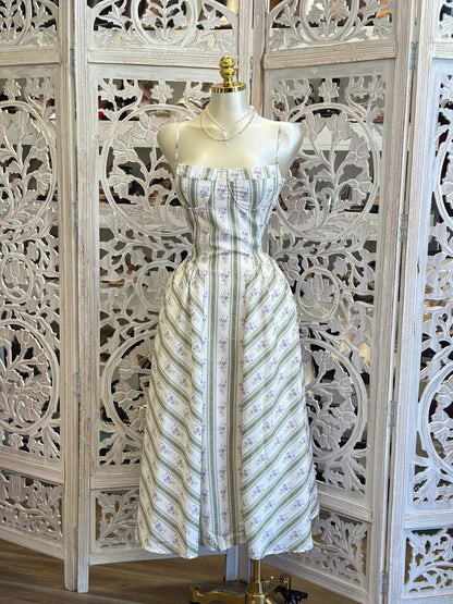 Striped Floral Midi Dress- Not Stretchy, No Estira