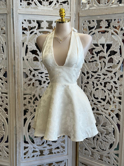 Pearl Flare Embroidered Mini Dress- Not Stretchy, No Estira