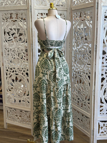 Olive Pattern Maxi Dress - Estira, Stretchy