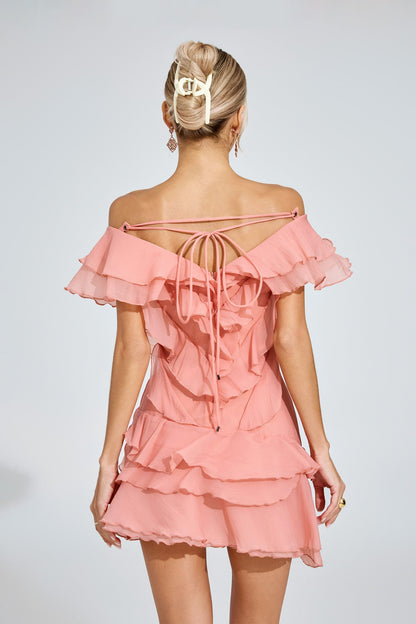 Bronte Coral Ruffled Mini Dress