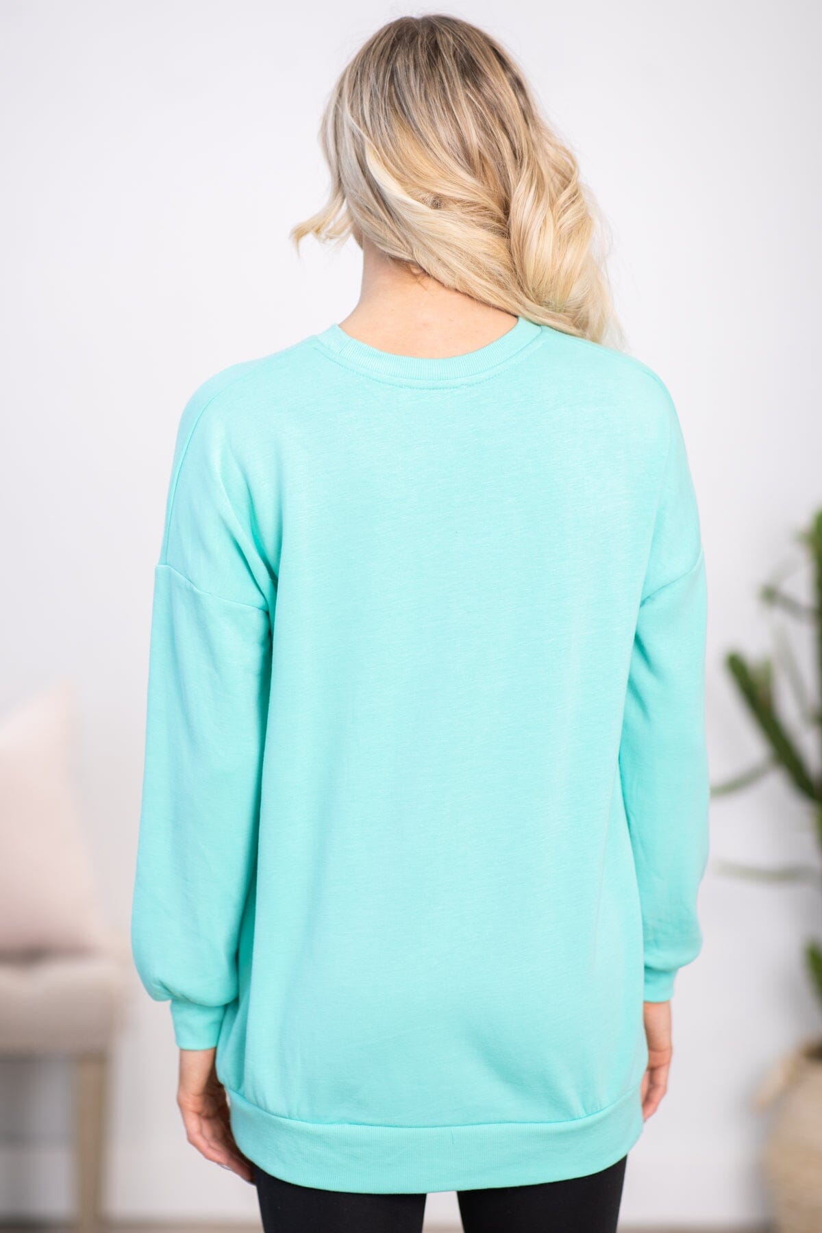 Aqua Crew Neck Sweatshirt With Pockets