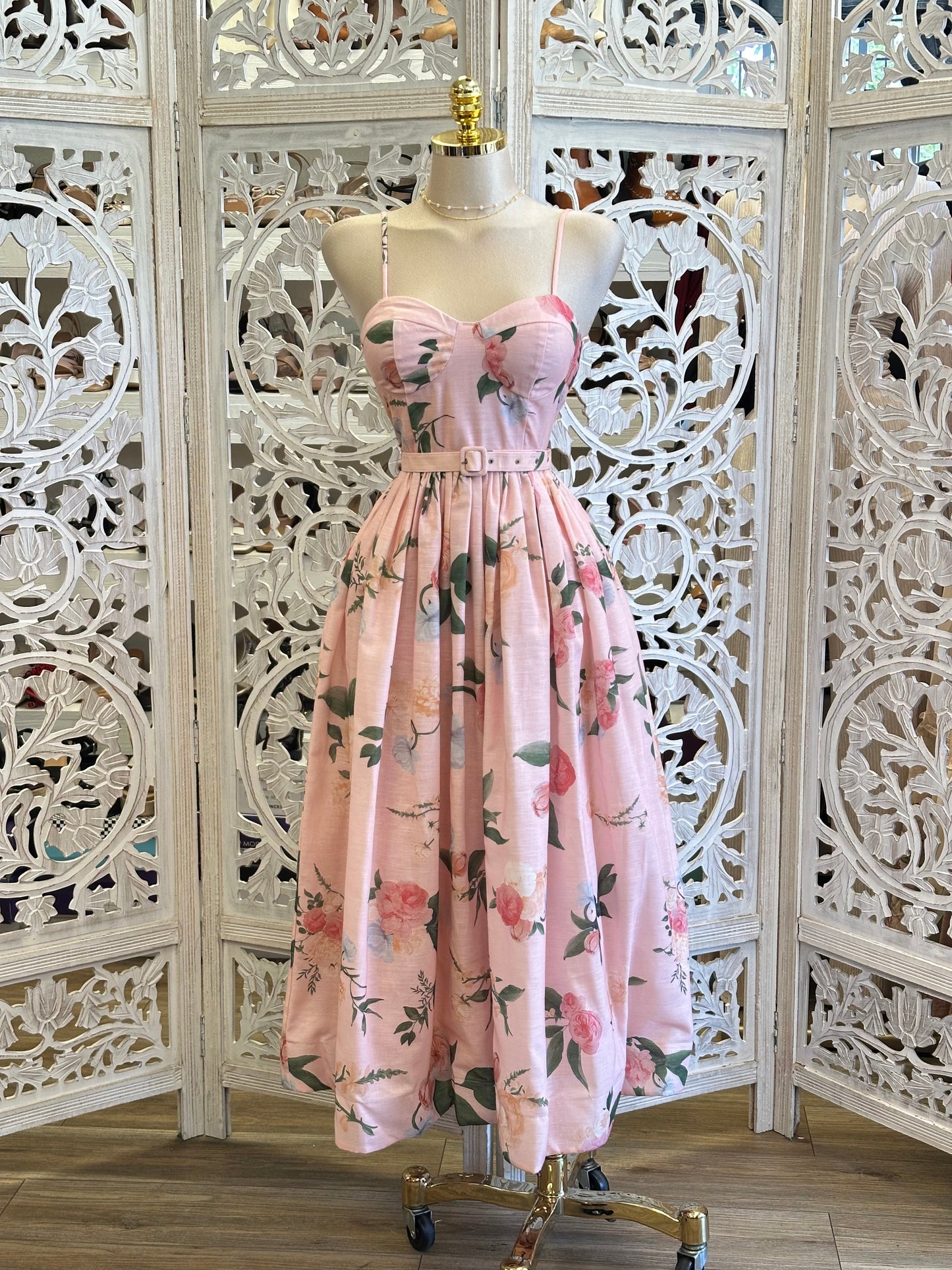 Pink Floral Midi Dress-Stretchy, Estira