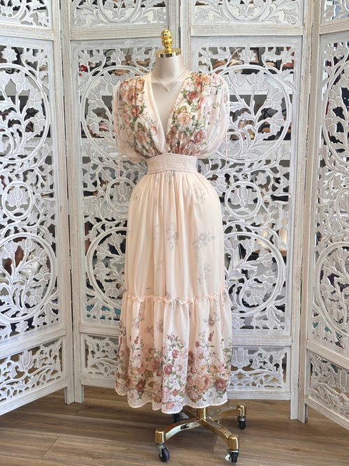 V Neck Floral Midi Dress - Estira, Stretchy