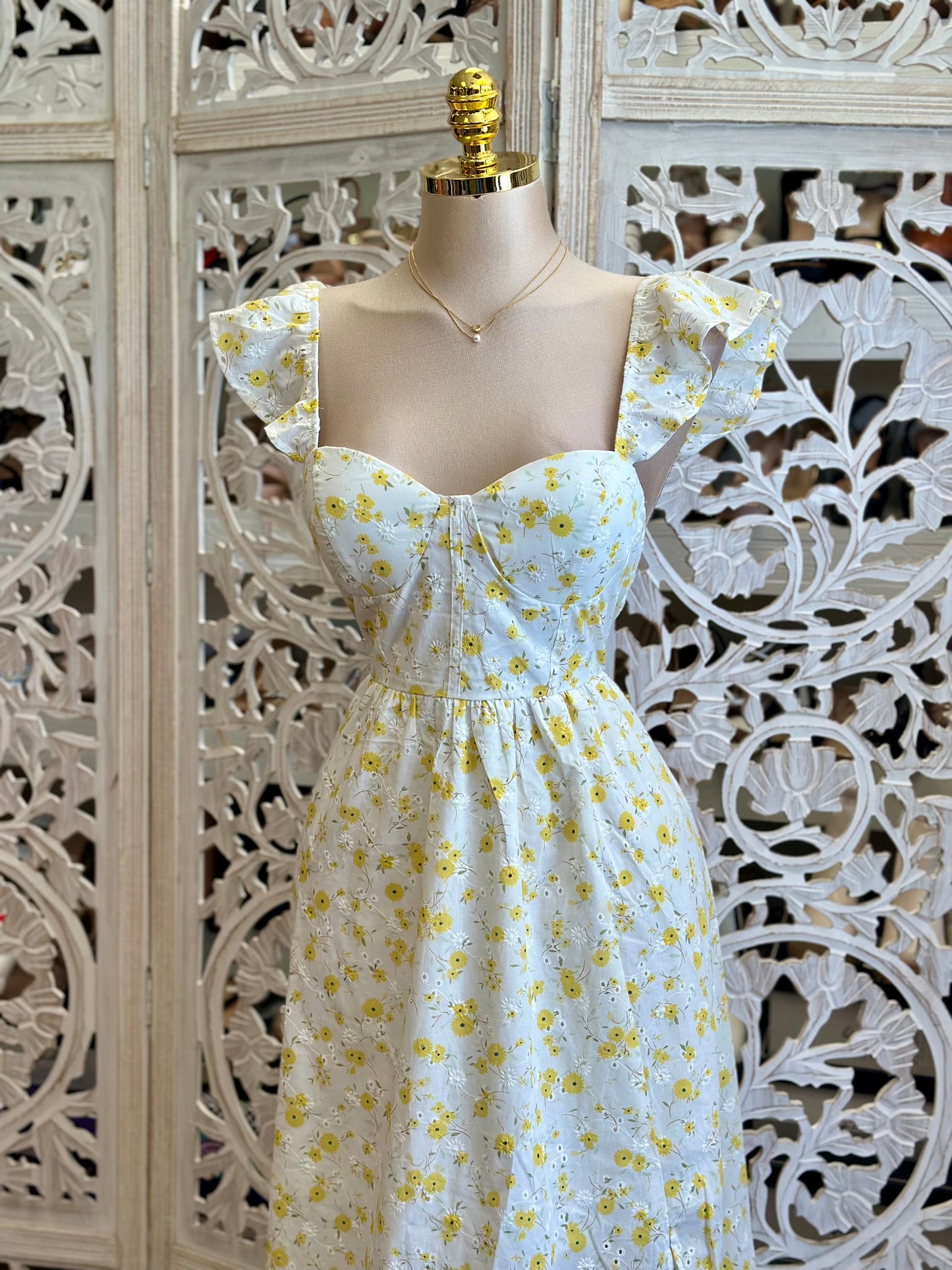 Corset Floral Midi Dress - Estira Poco ,  Slightly Stretchy