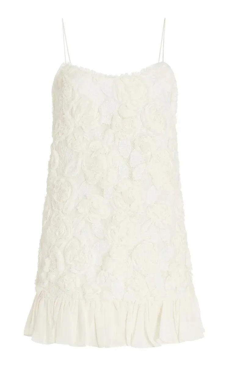 Beverly Floral Applique Pleated Chiffon Mini Dress