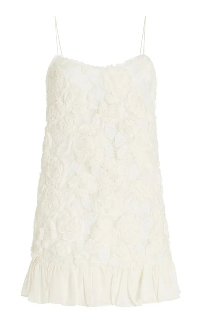 Beverly Floral Applique Pleated Chiffon Mini Dress