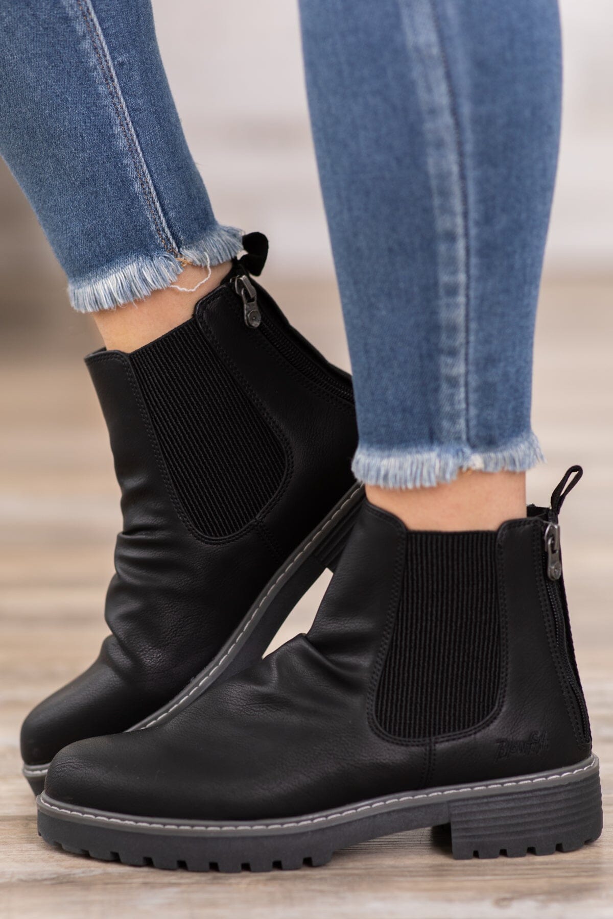 Black Elastic Double Gore Lug Sole Booties
