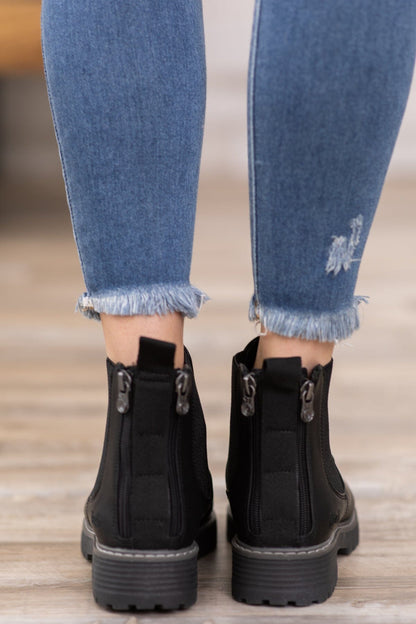 Black Elastic Double Gore Lug Sole Booties