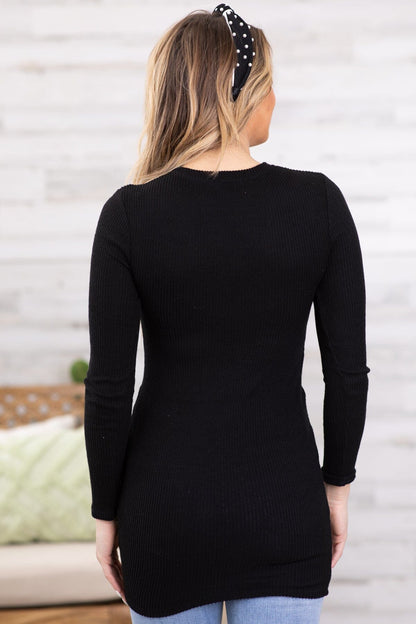 Black Round Hem Long Sleeve Tunic