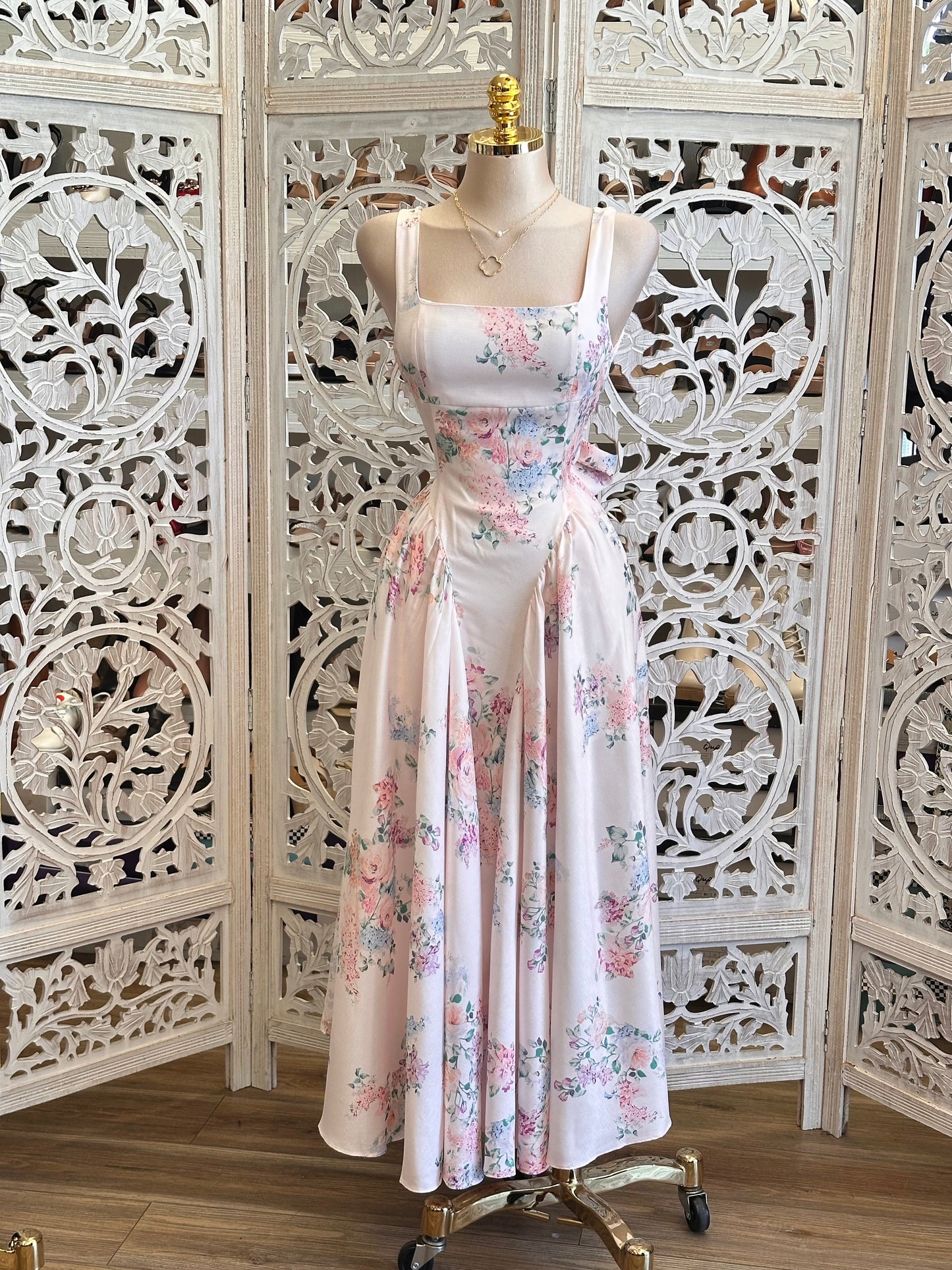 Square Neck Corset Midi Dress- Not Stretchy, No Estira