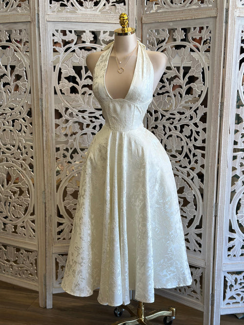 Pearl Flare Embroidered Midi Dress- Not Stretchy, No Estira