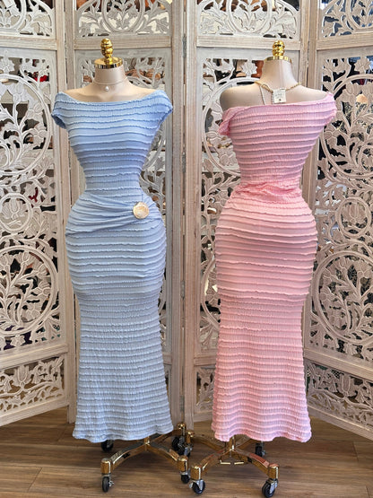 Boat Neck Mini Ruffle Shell Dress- Slightly Stretchy, Estira Poco