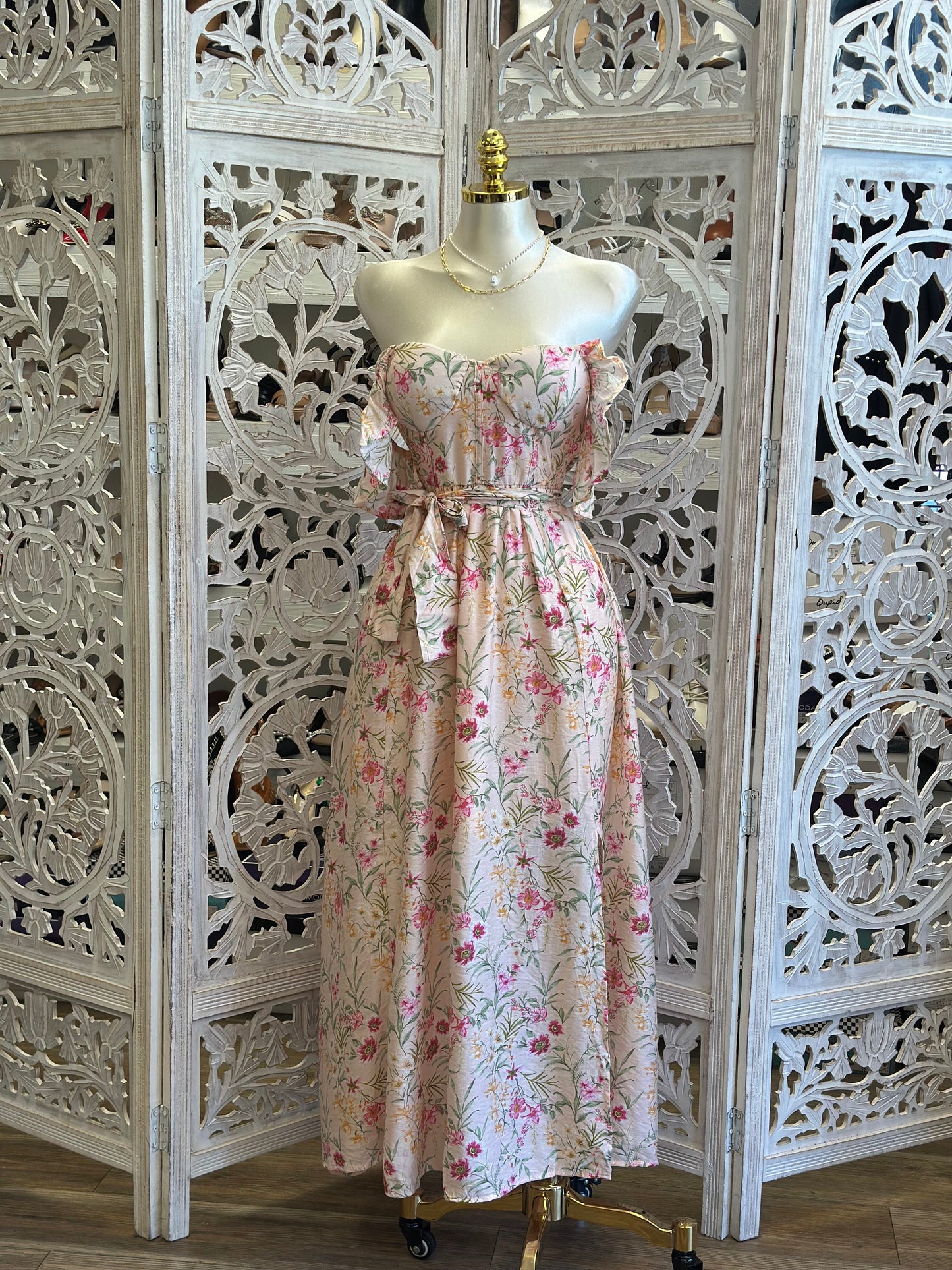 Mini Floral Pink Flowy Midi Dress- Stretchy, Estira