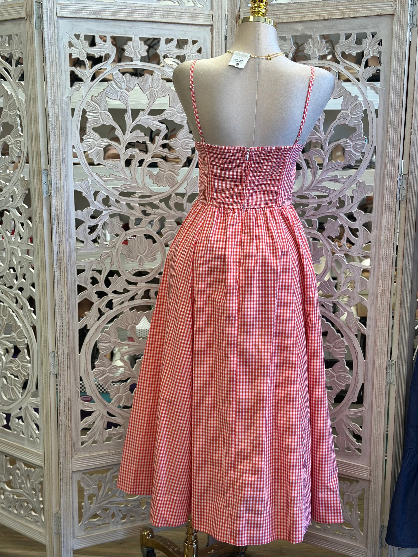 Gingham Midi Dress -Slightly Stretchy, Estira Poco
