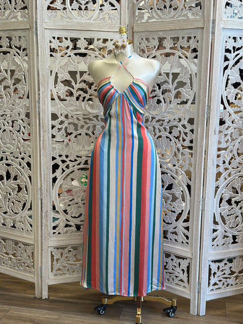 Multicolor Striped Midi Dress -Not Stretchy, No Estira