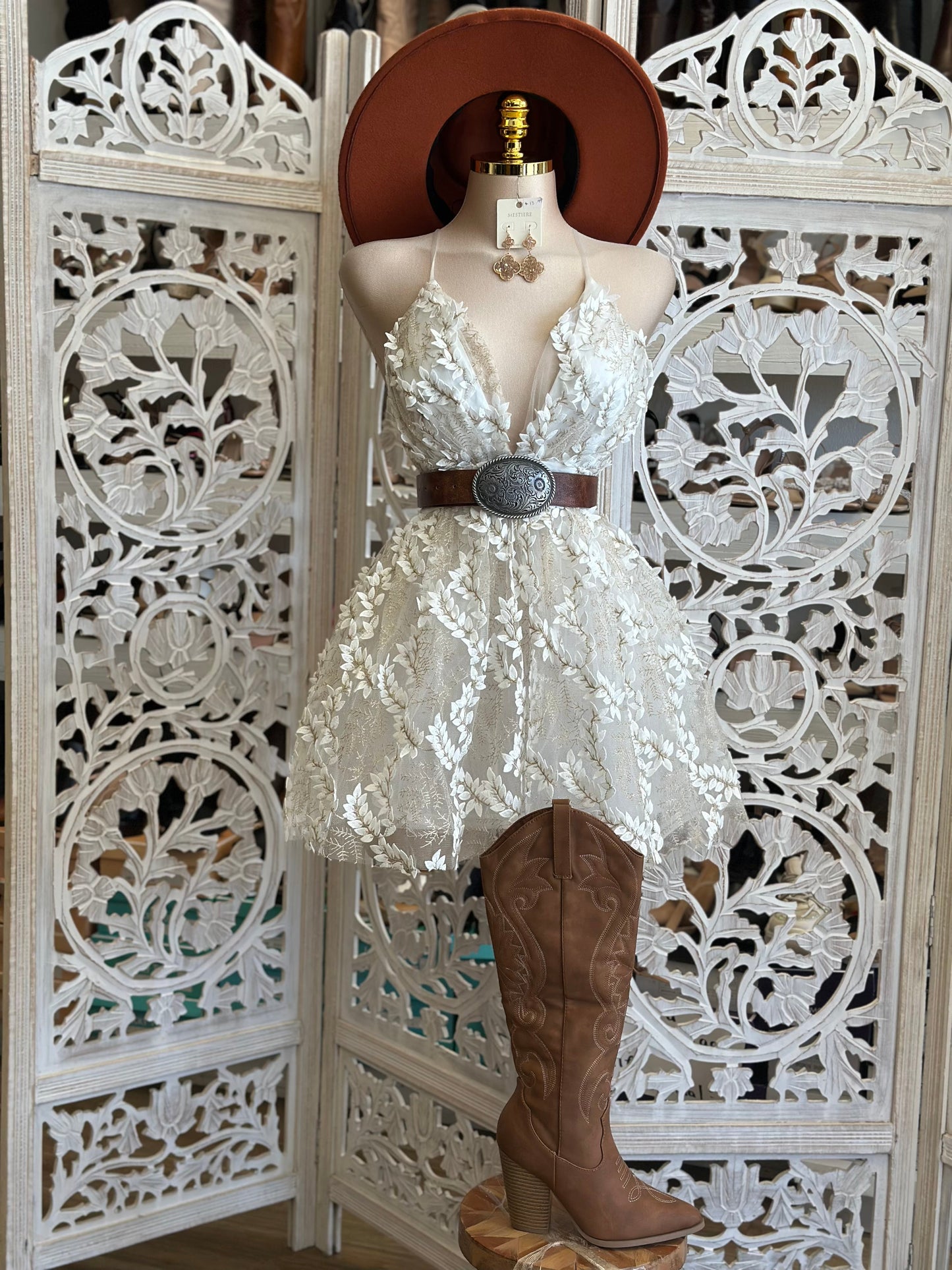Floral Vine Poof Mini Dress- Not Stretchy, No Estira
