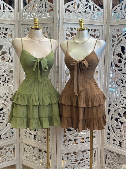 Smocked Knotted Mini Dress- Estira, Stretchy