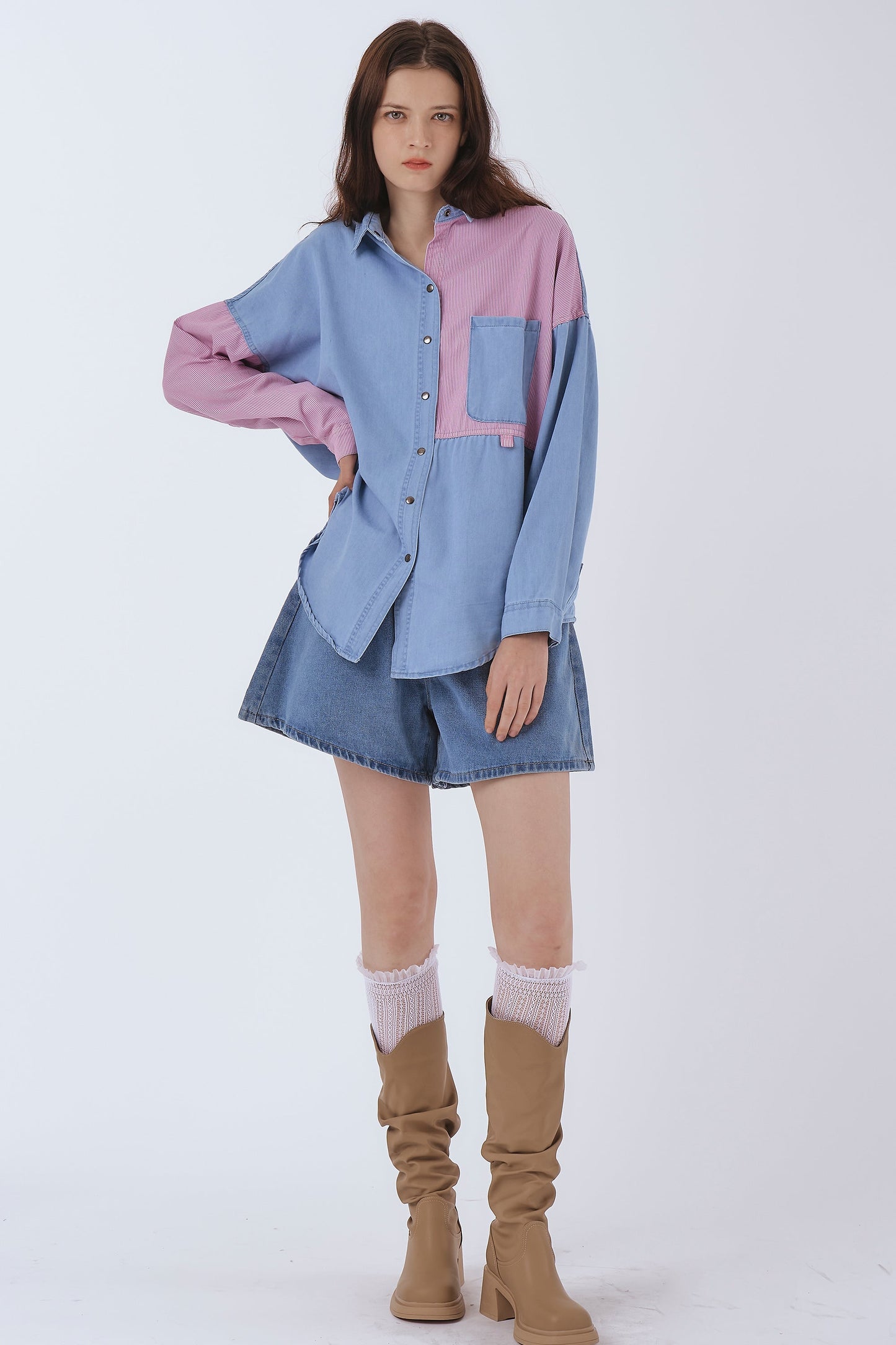 Zoe Pintucked Denim Shorts