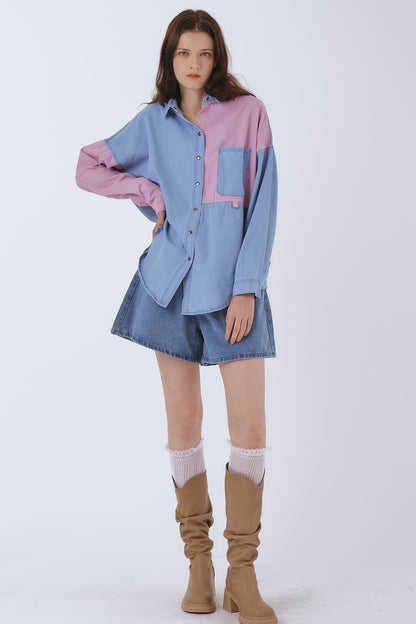 Zoe Pintucked Denim Shorts