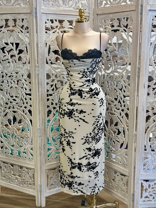 Lace Bra Black Floral Dress- Stretchy,Estira