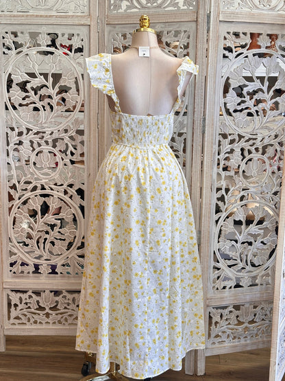 Corset Floral Midi Dress - Estira Poco ,  Slightly Stretchy