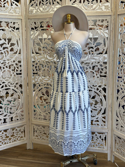 Halter Summer Pattern Maxi Dress-Estira, Stretchy