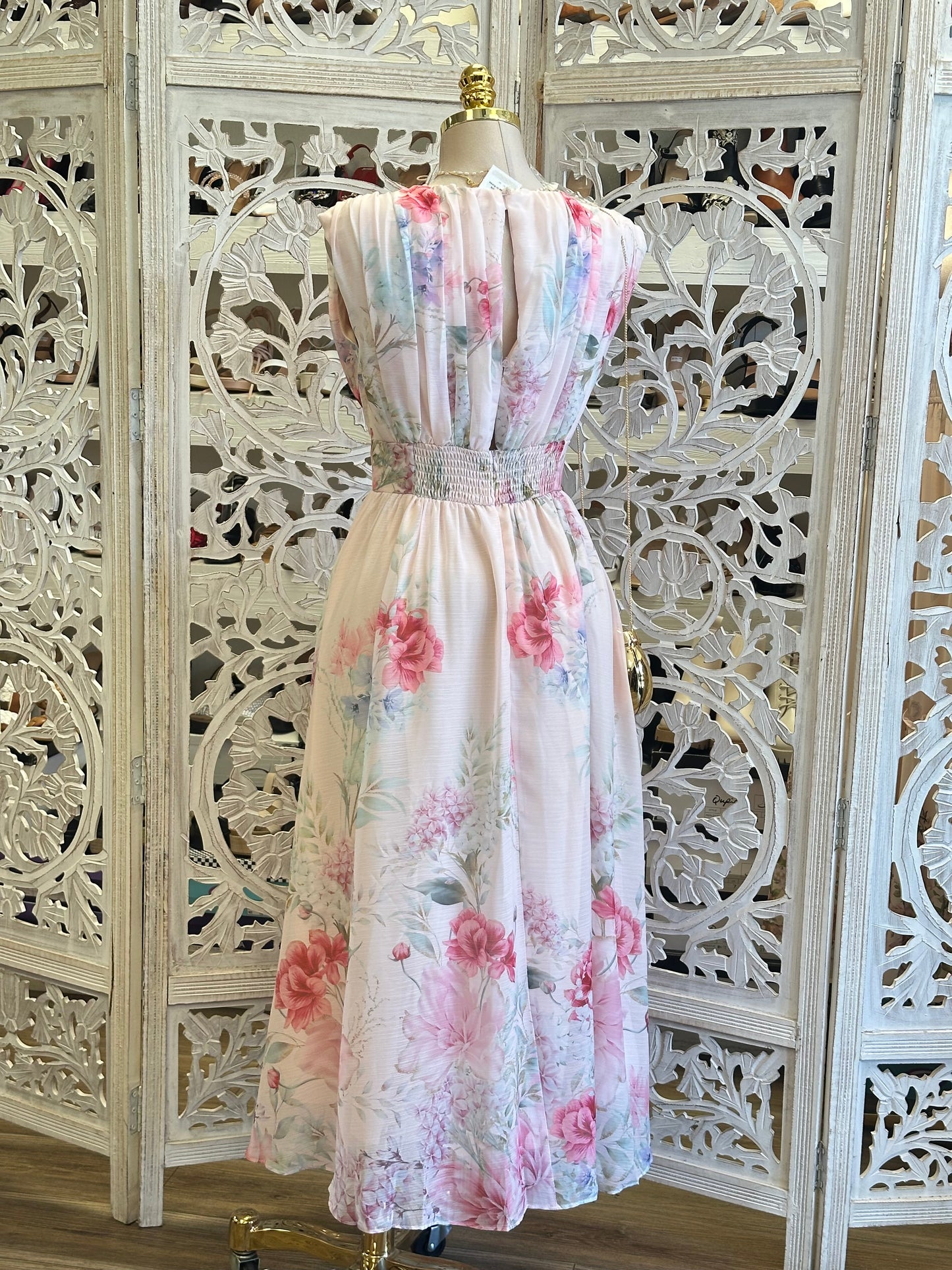 Boat Neck Floral Maxi  Pastel Dress-Stretchy, Estira