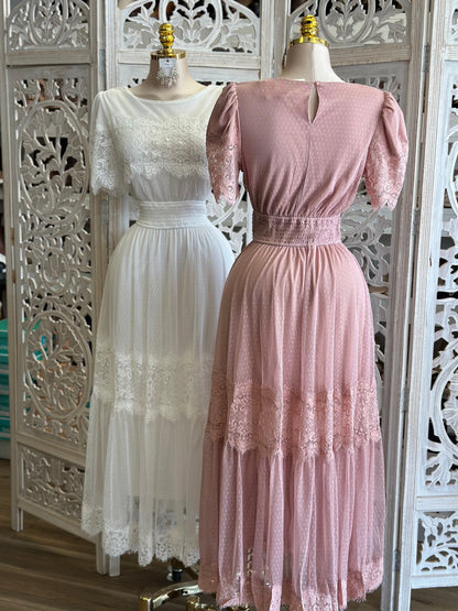 Lace Dainty Midi Dress- Stretchy,Estira