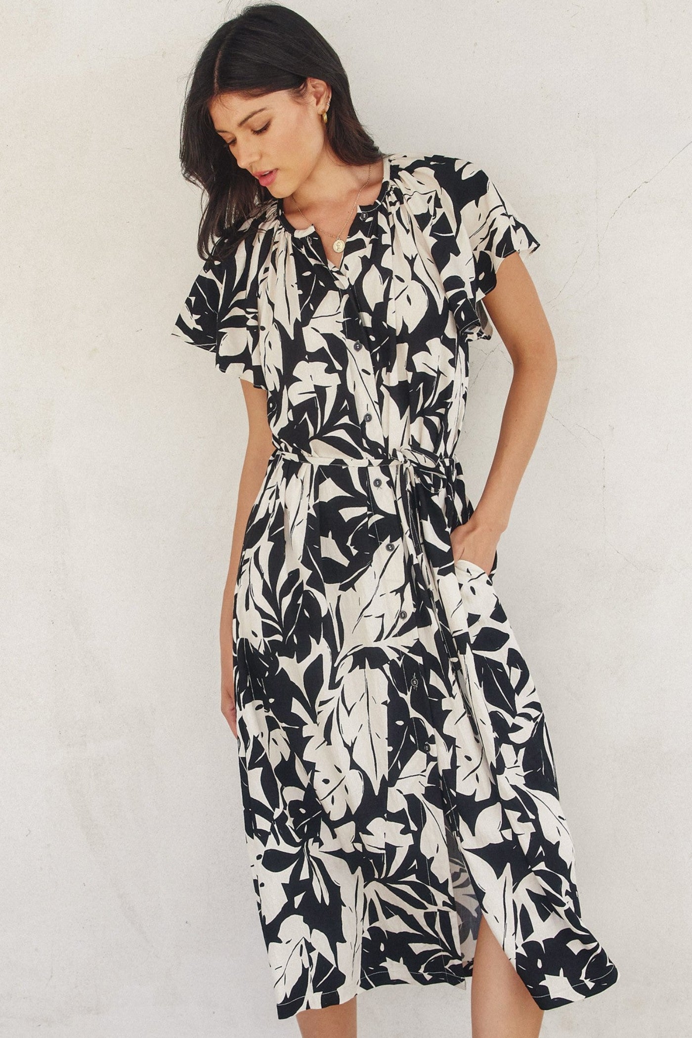 LACEY PRINT MIDI DRESS