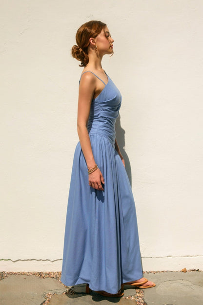 ELLE DROP WAIST RUCHED MAXI DRESS
