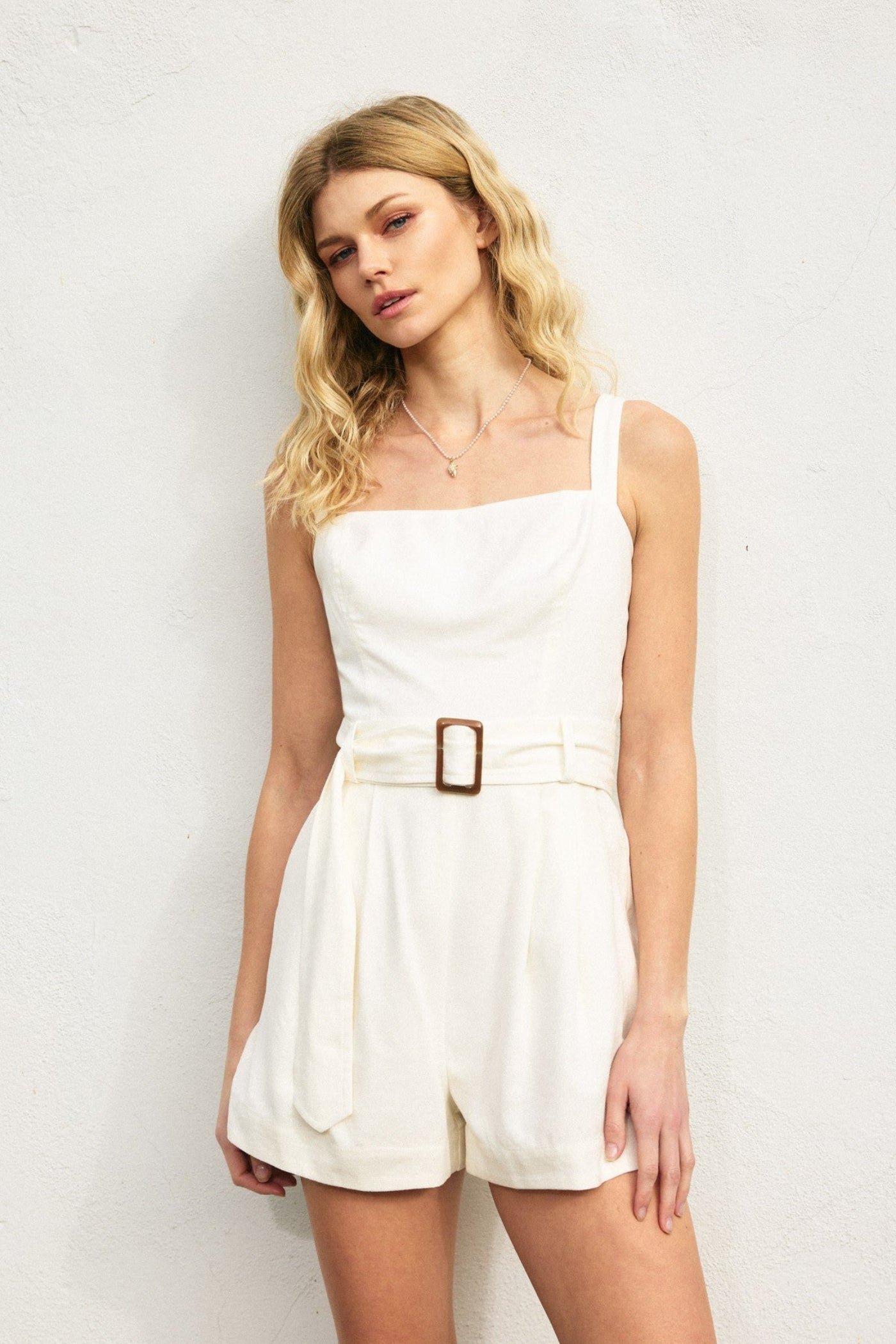 WILLOW SQUARE NECK BUCKLED ROMPER
