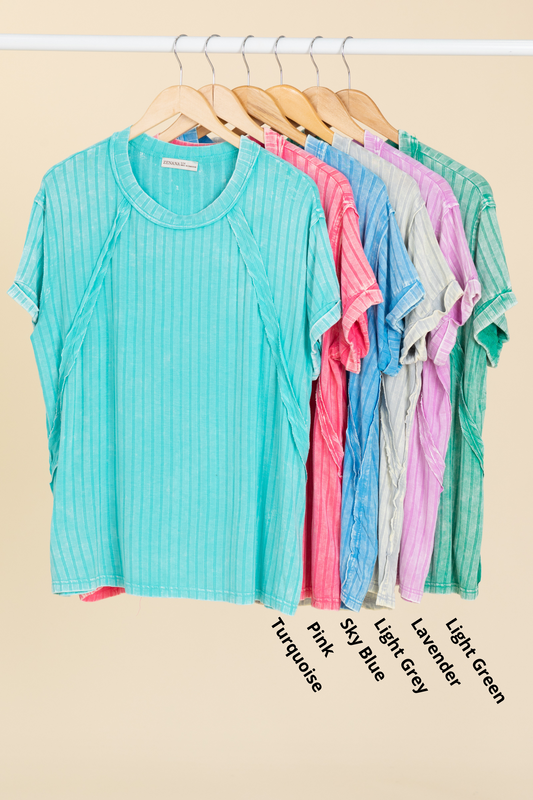 Acid Washed Ribbed Boatneck Knit Tops