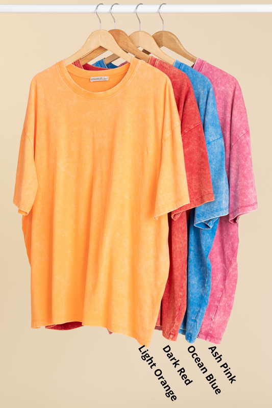 Acid Wash Cotton Drop Shoulder Box Knit Tee