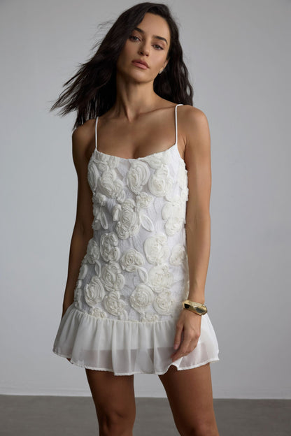 Beverly Floral Applique Pleated Chiffon Mini Dress