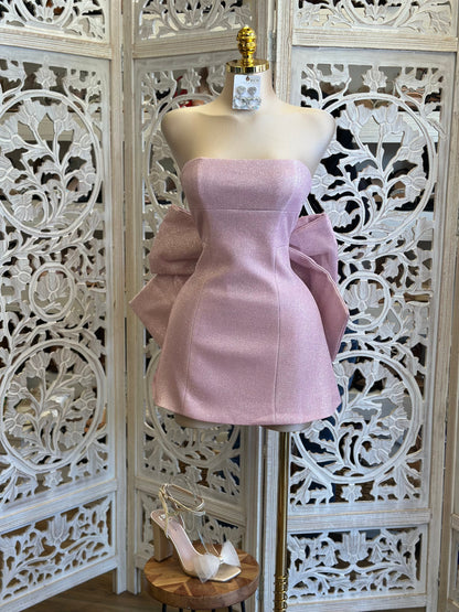Mauve Strapless Ribbon Mini Dress-Estira, Stretchy Estira poco
