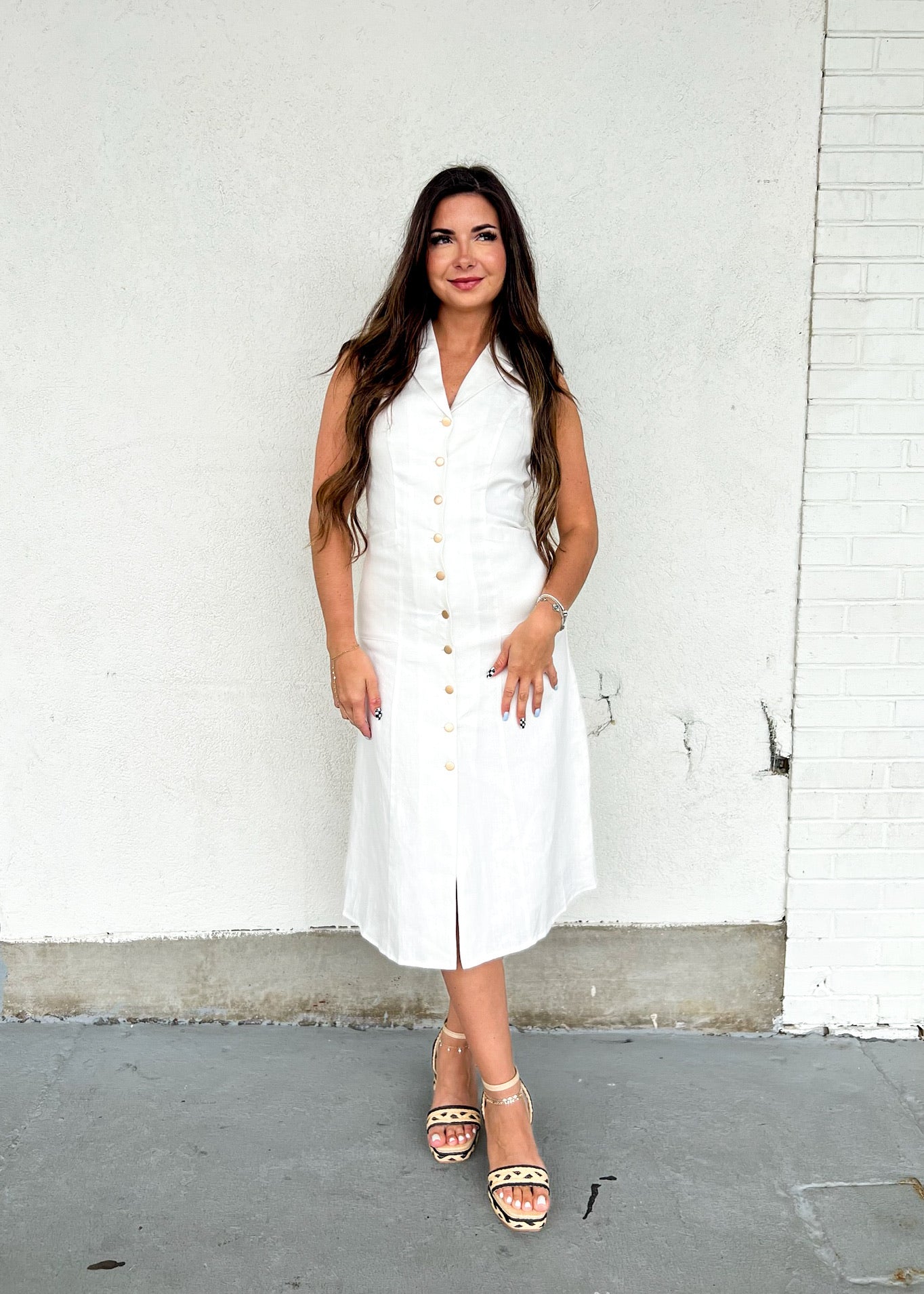 NANCY WHITE LINEN MIDI DRESS