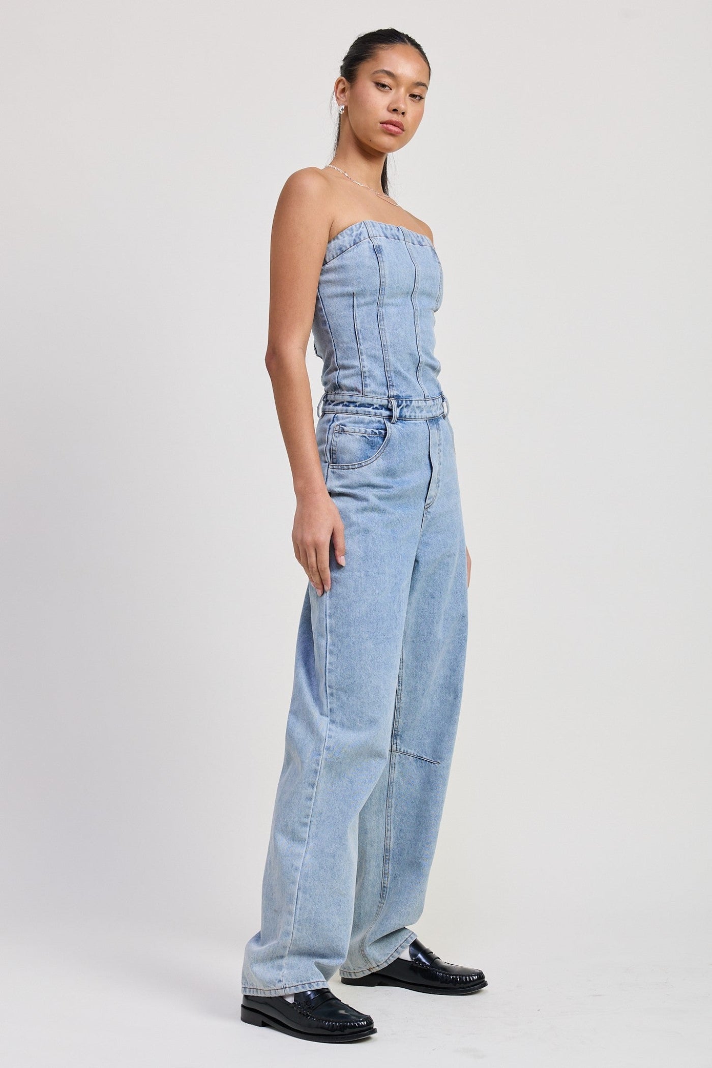 SOPHIA STRAPLESS DENIM JUMPSUIT