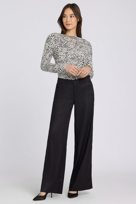 5 Pocket Wide Leg Trouser Pants - Black