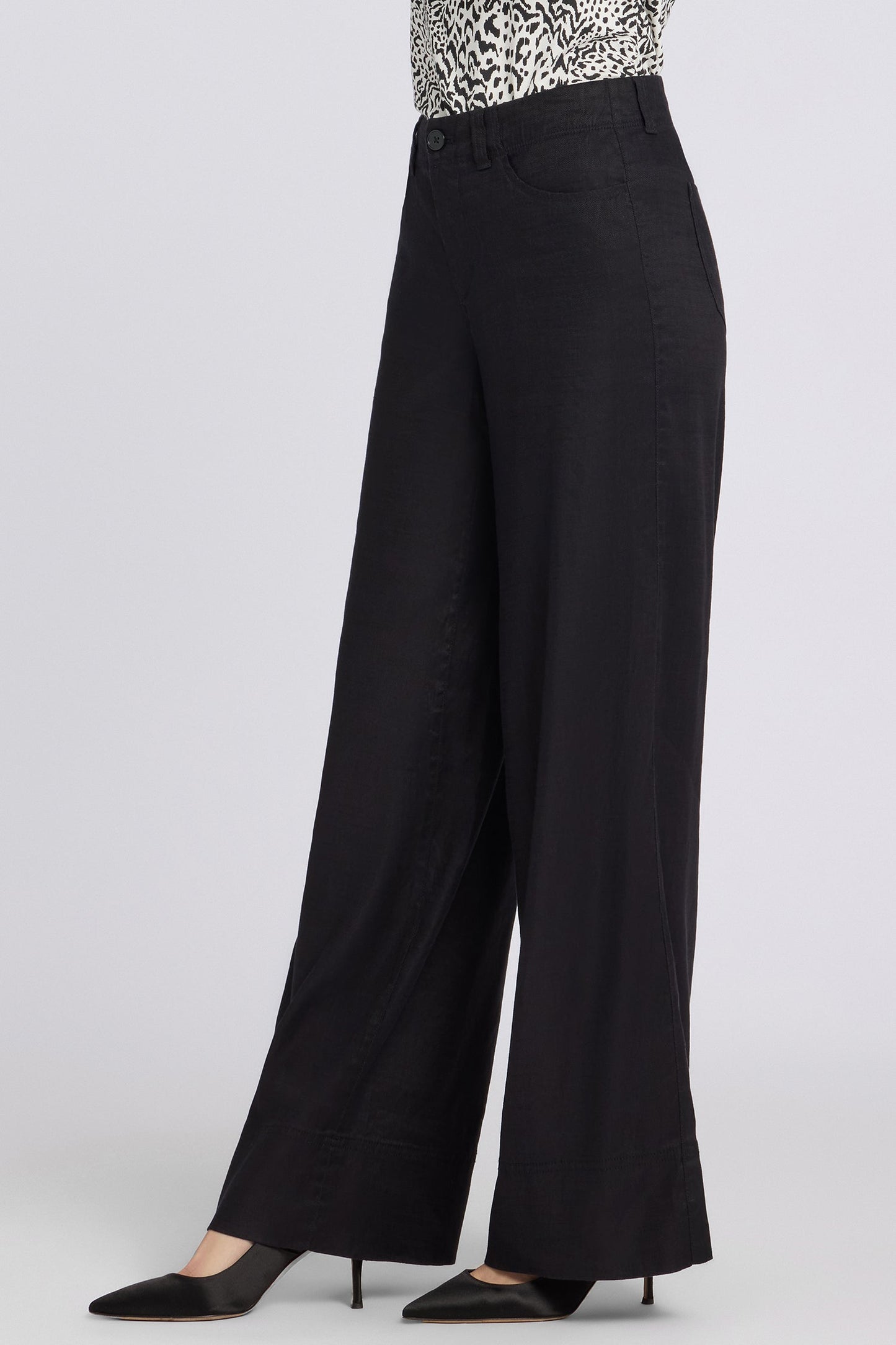 5 Pocket Wide Leg Trouser Pants - Black