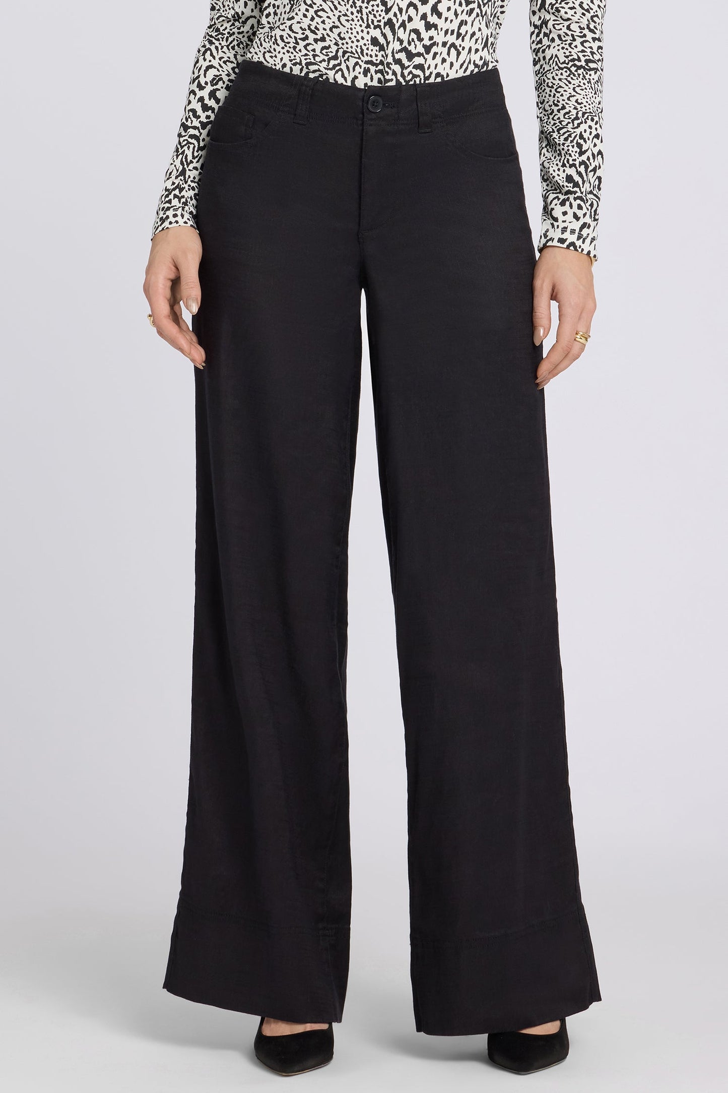 5 Pocket Wide Leg Trouser Pants - Black