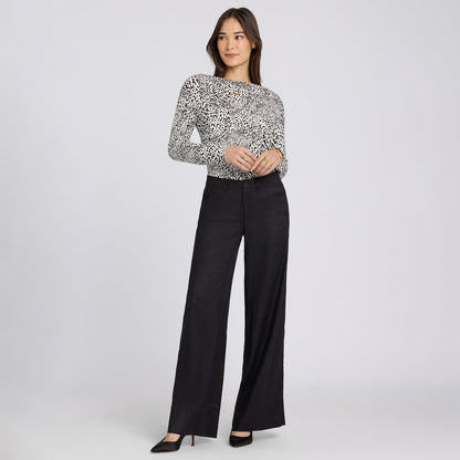 5 Pocket Wide Leg Trouser Pants - Black