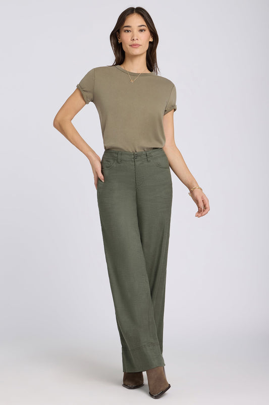 5 Pocket Wide Leg Trouser Pants - Desert Green