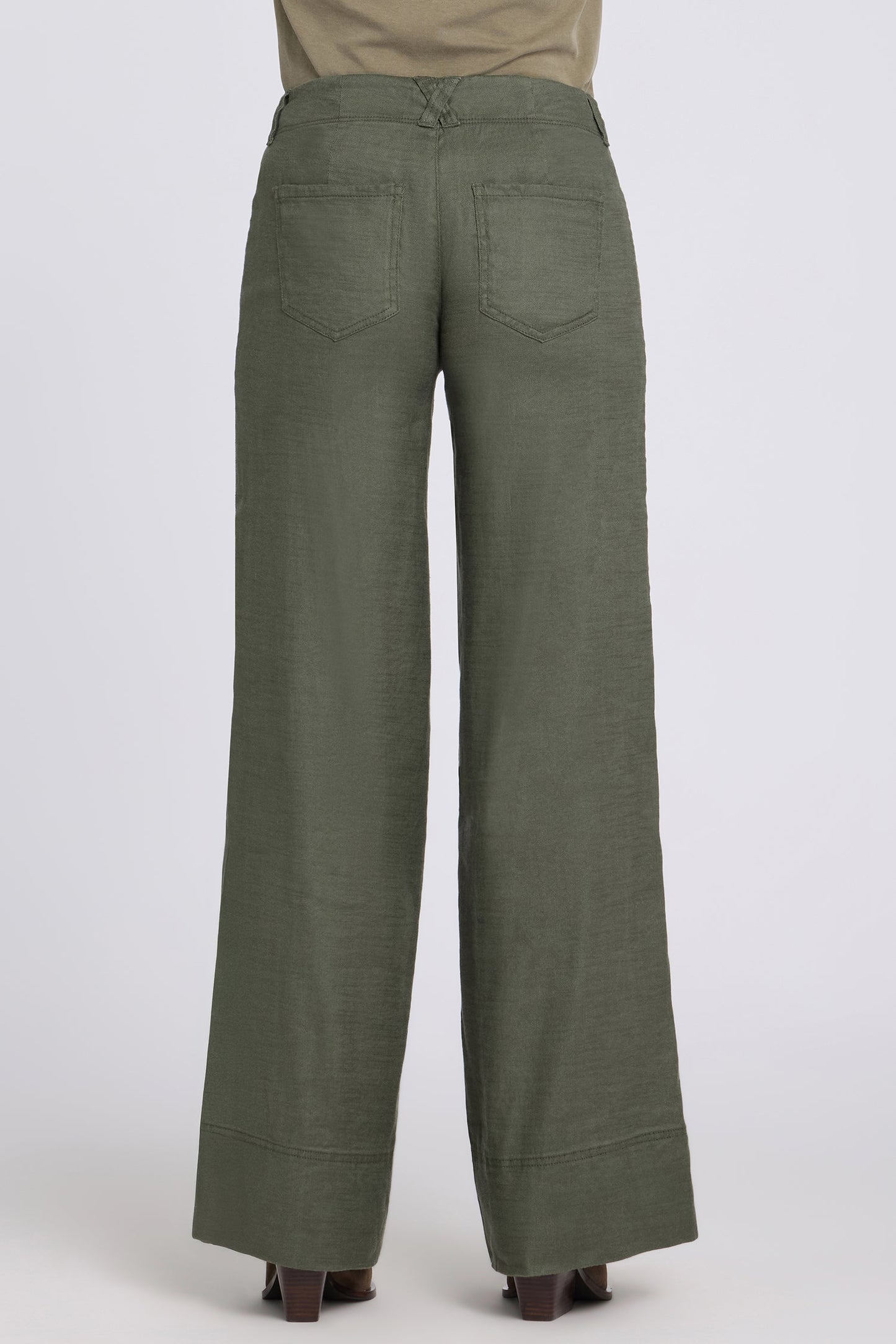 5 Pocket Wide Leg Trouser Pants - Desert Green