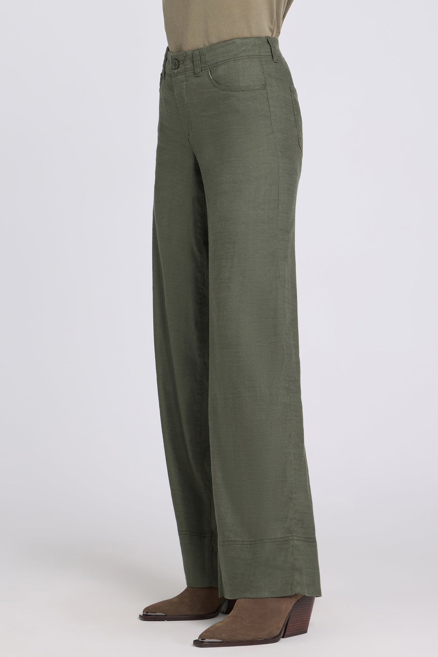 5 Pocket Wide Leg Trouser Pants - Desert Green