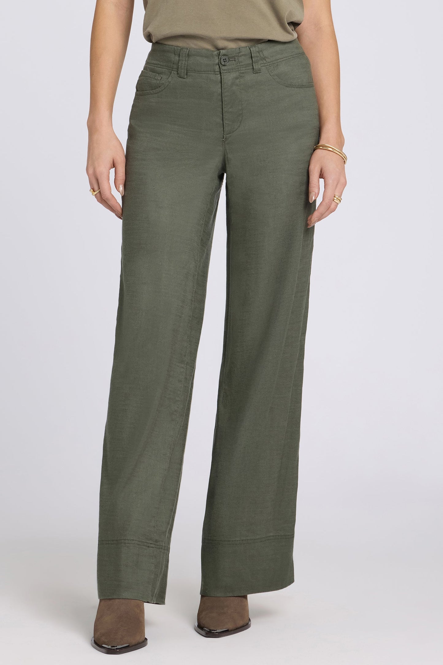 5 Pocket Wide Leg Trouser Pants - Desert Green