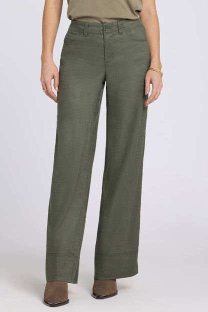 5 Pocket Wide Leg Trouser Pants - Desert Green
