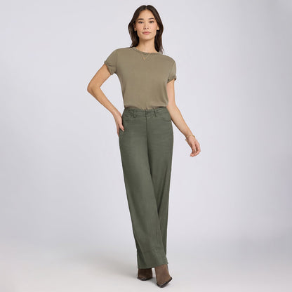 5 Pocket Wide Leg Trouser Pants - Desert Green