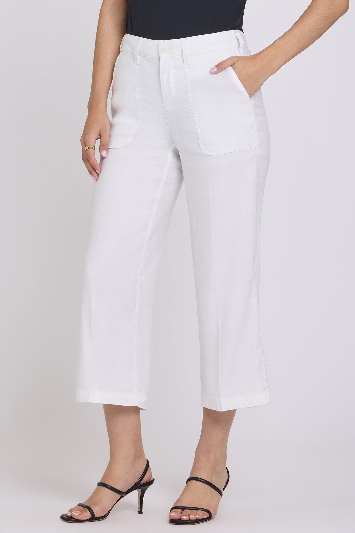 Wide Leg Cargo Capri Pants - Optic White